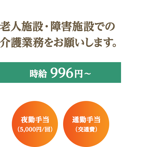 「老人施設・障害施設での介護業務をお願いします。」